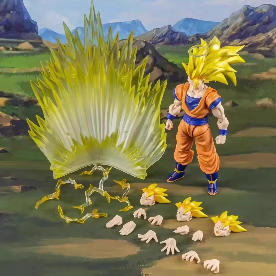 Spot Magic Contract Shf Dragon Ball Super Three Goku Golden Storm Figure D'Azione Da Collezione Originali Modello Ornamento Giocattolo Regalo