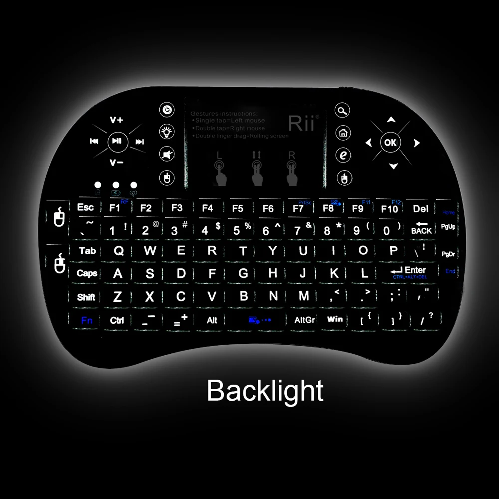 Nuova Tastiera Retroilluminata Rii I8 2.4Ghz Tastiera Inglese Wireless Con Retroilluminazione Touchpad Per Mini Pc, Smart Tv, Android Tv Box, Pc