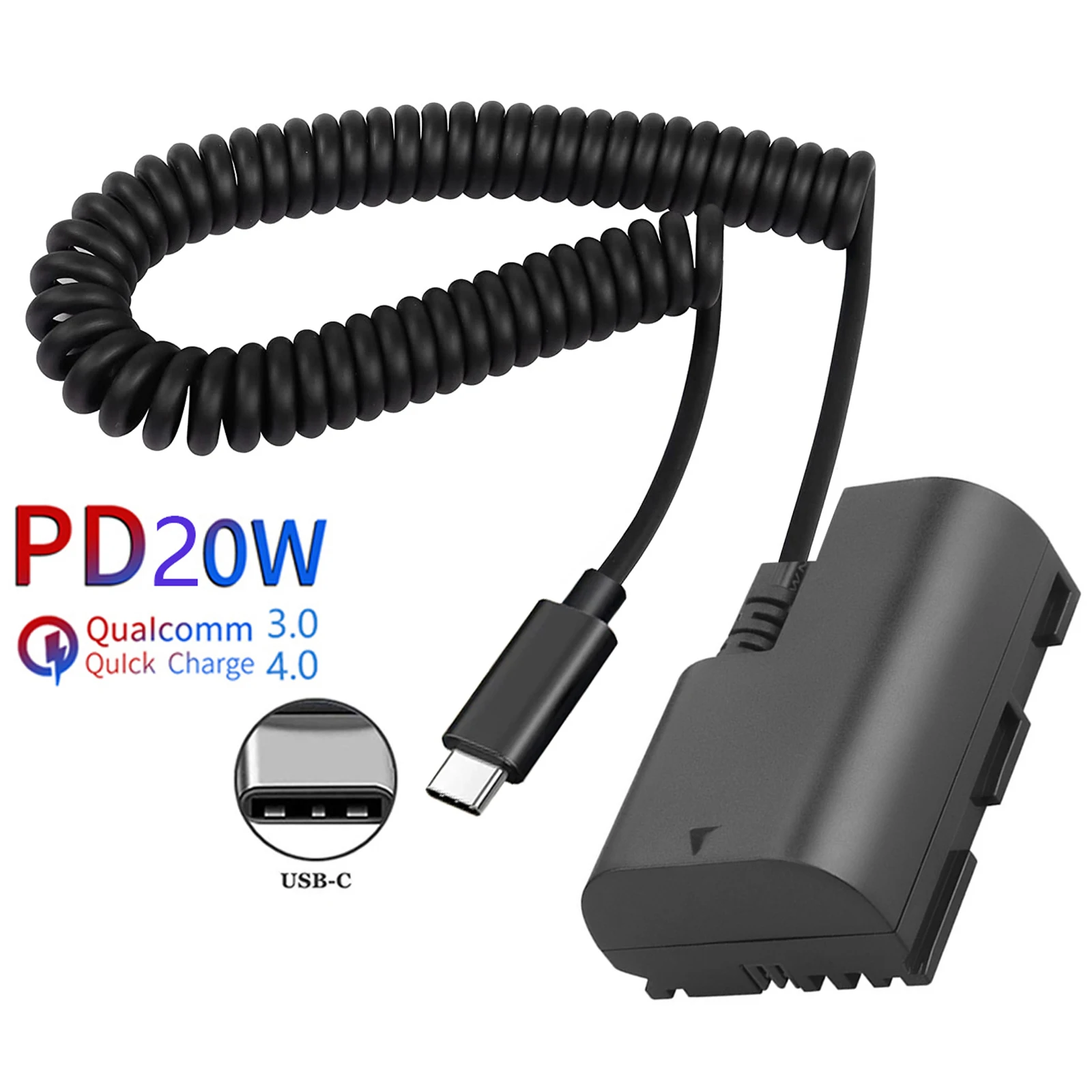 Pd Usb-C Lp-E6Nh Lp-E6N Cavo Di Alimentazione A Spirale Con Batteria Fittizia Per Canon Canon R5, R5 C, R6, R7, R, 5D Ii/Iii/Iv, 6D, 6D Ii, 7D, 7D Ii