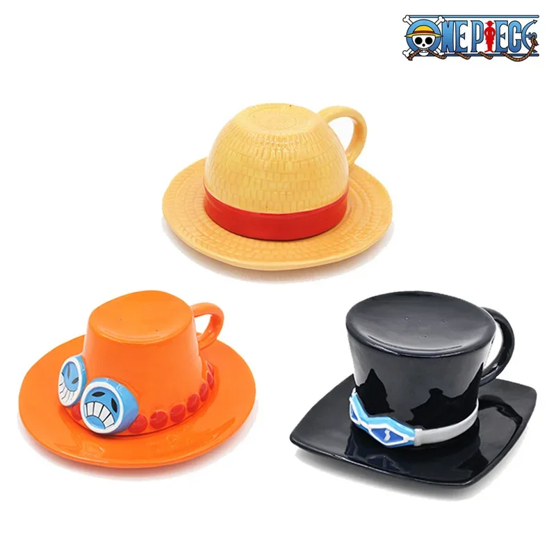 Stock Anime One Piece Cosplay Mug Water Cup Creative Three Brothers Hat Shaped Coffee Cup Rufy Ace Sabo Ceramic Cup Per Feste