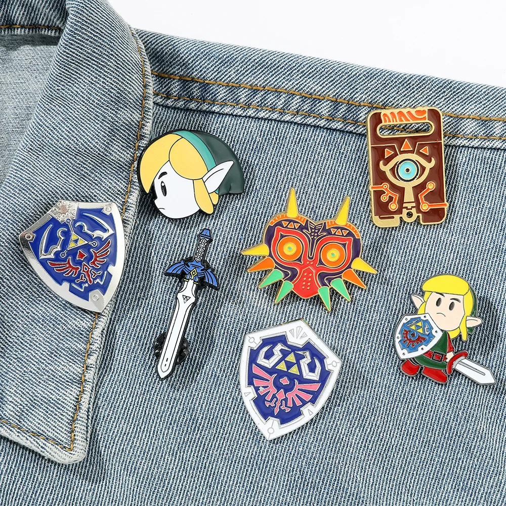 Cartoon Fashion Zelda Metal Pin Game Shield Warrior Zaino Badge Breath Of The Wild Gift Spille Abbigliamento Accessori Per Gioielli