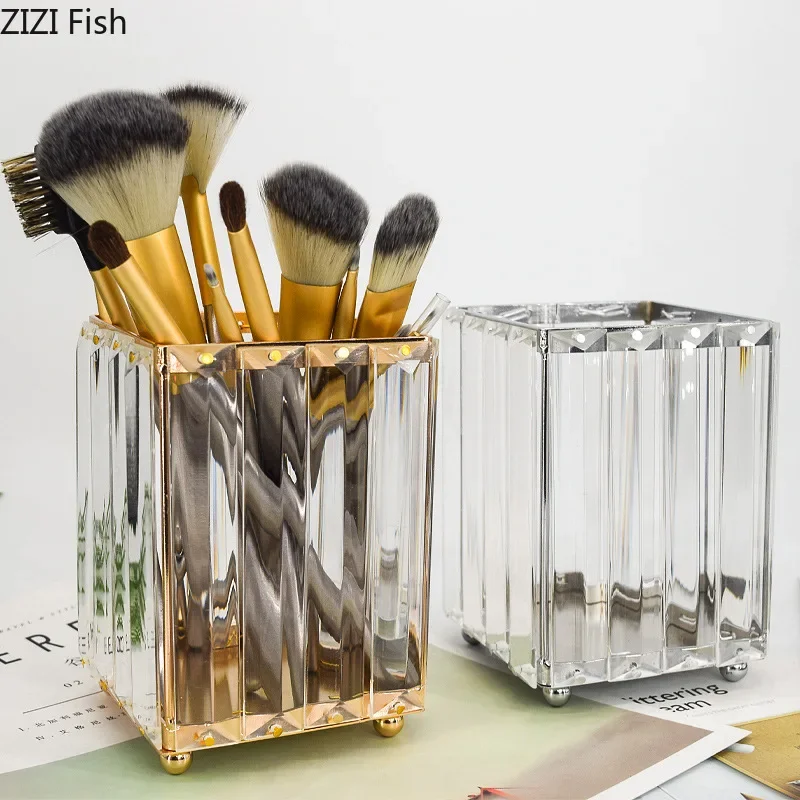 Portapenne Quadrato Creativo Portapenne Per Trucco Portaspazzole In Cristallo Vaso Da Toeletta Espositore Per Gioielli Contenitori Cosmetici