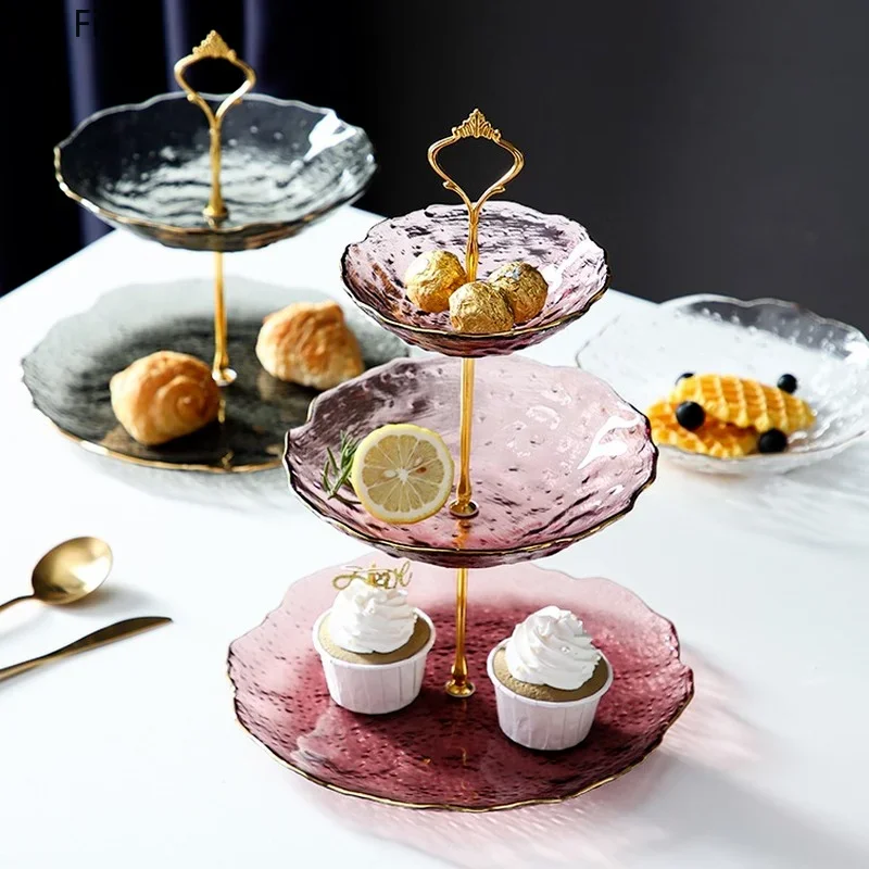Modern Crown Glass Fruit Plate Divisione Domestica Cake Snack Plate Mensole Doppio/Tre Strati Fruit Candy Plate Utensili Da Cucina