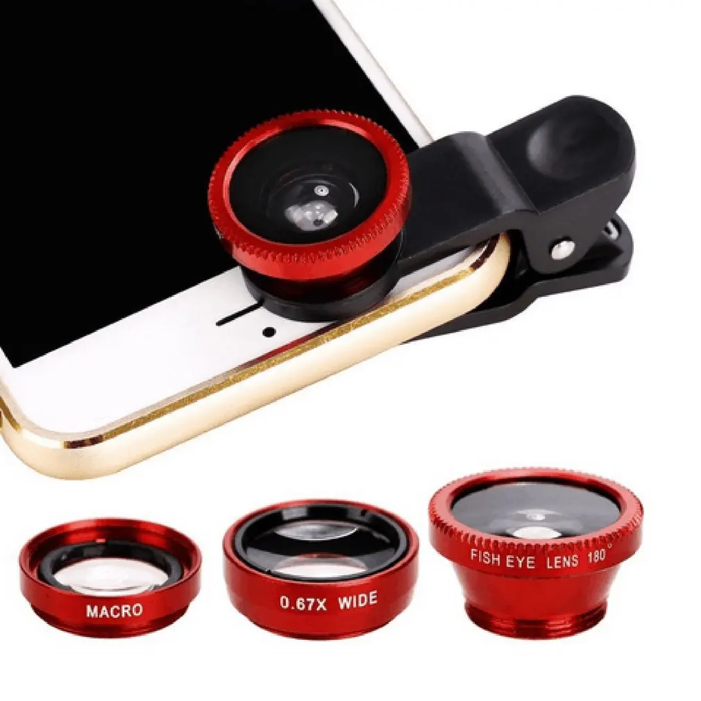 3-In-1 Grandangolare Macro Fisheye Lens Camera Kit Cellulare Fish Eye Lenti Con Clip 0.67X Per Iphone Samsung Huawei Xiaomi
