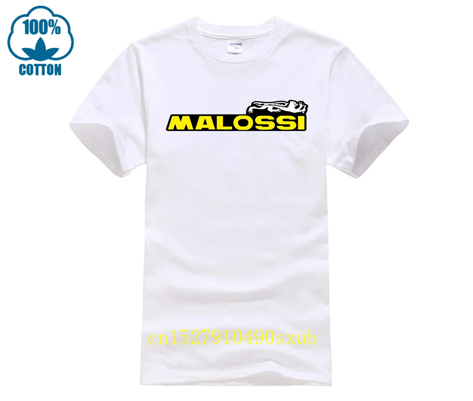 T-Shirt Bianco Malossi Tuning Ciclomotore Carburatore Carburatore Stampato Qualità Cotone Premium