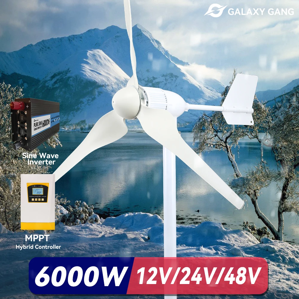 Generatori Di Turbine Eoliche 6000W 4000W Potenza Elettrica 6Kw 24V 48V Energia Libera Mppt/Controller Caricabatterie Ibrido Inverter Off Grid