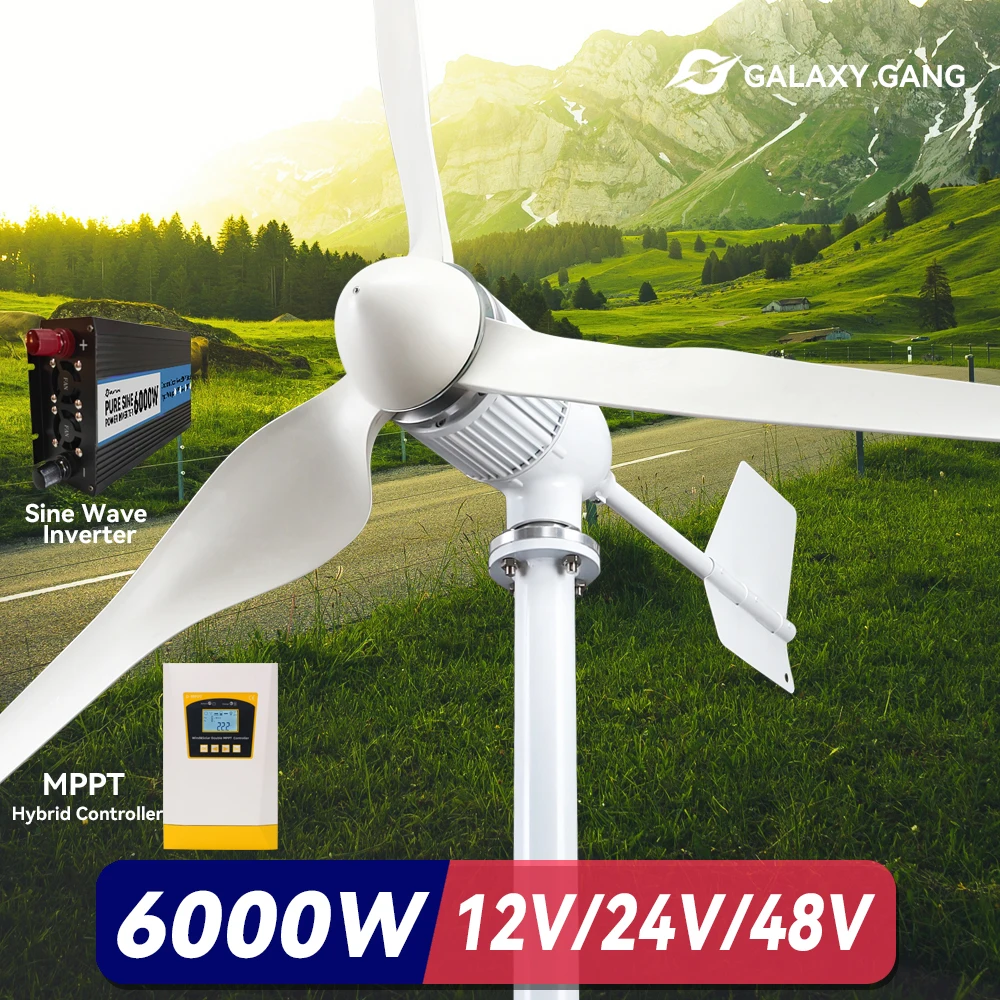 Generatori Di Turbine Eoliche 6000W 4000W Potenza Elettrica 6Kw 24V 48V Energia Libera Mppt/Controller Caricabatterie Ibrido Inverter Off Grid