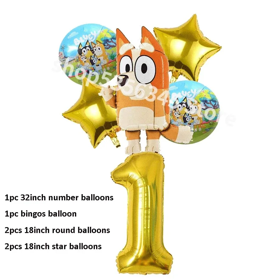 New Cartoon Balloon Bingo Film Di Alluminio Anime Bluey Balloon Yellow Dog Birthday Party Decoration Layout Sfondo Photo Prop