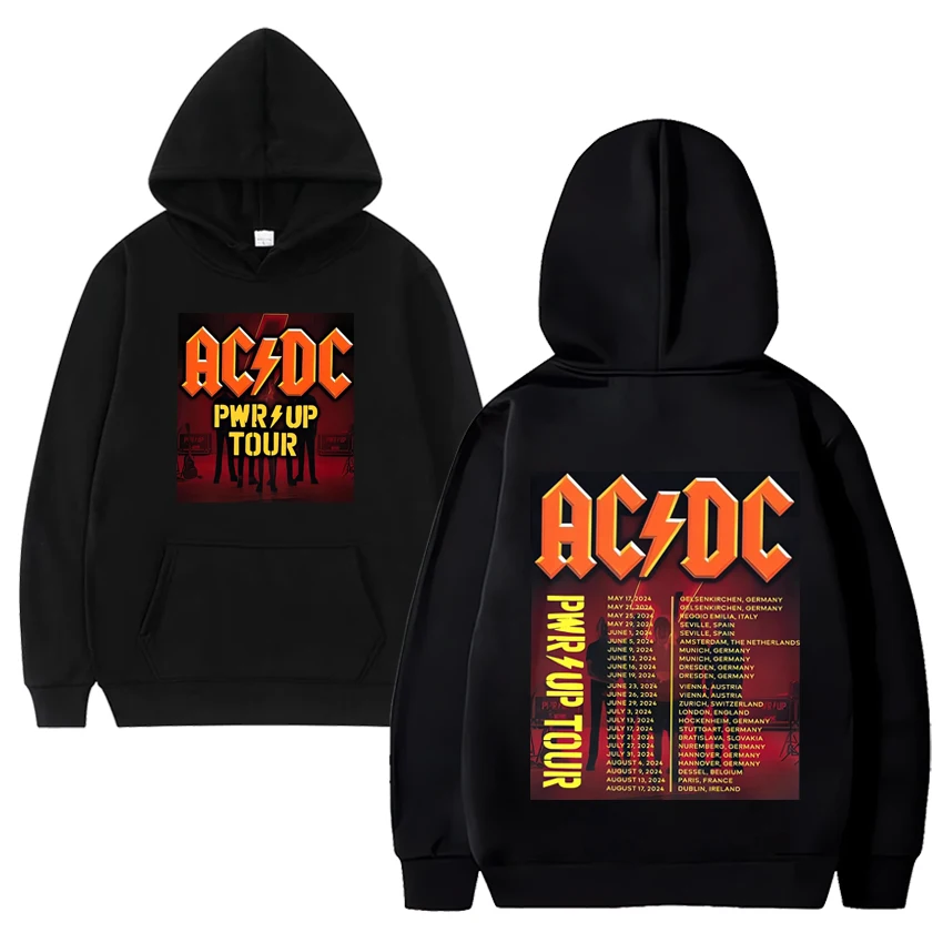 Acdc Rock Tour 2024 Double Sides Felpa Con Cappuccio Uomo Donna Hip Hop Oversize Casual Fashion Felpe Unisex Vintage Fleece Pullover