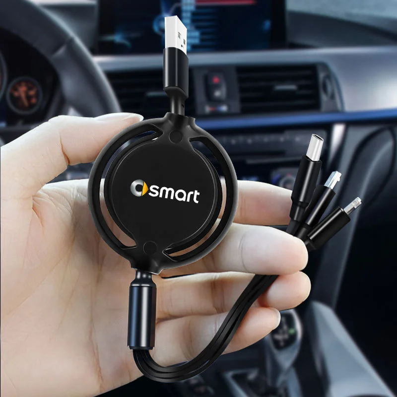 Auto 3 In 1 Micro Cavo Dati Retrattile Usb Tipo C 100W Ricarica Rapida Per Smart Eq Fortwo Forfour 453 451 452 450 454 Accessori