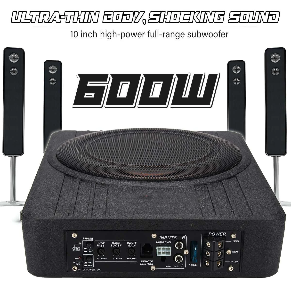 Subwoofer Per Auto Car Audio 10 Pollici 600W Slim Under Seat Subwoofer Attivo Amplificatore Per Basso Altoparlante Amplificatore Per Auto Subwoofer Wo