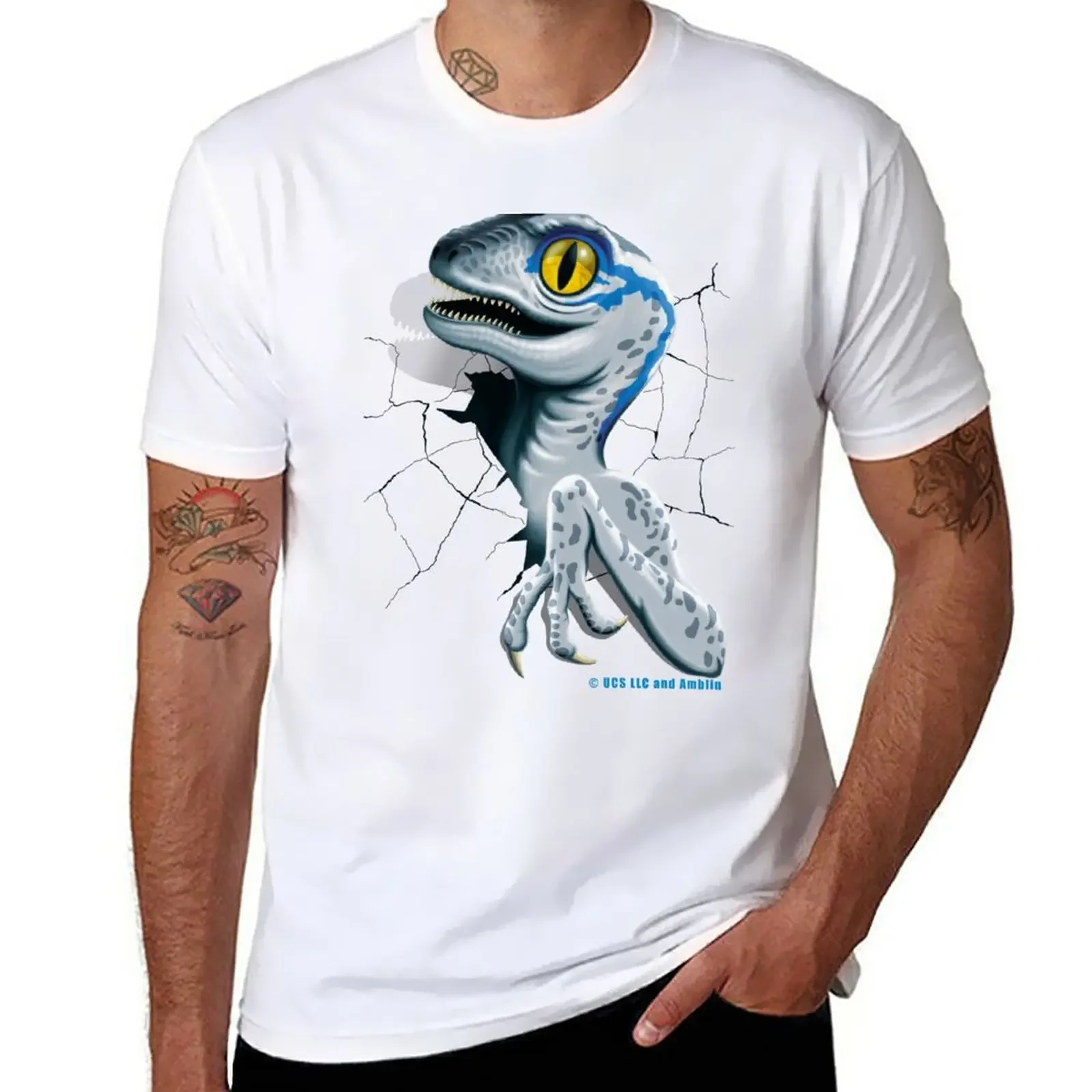 Jurassic World - Baby Blue Velociraptor T-Shirt Heavyweights Plus Size Summer Top T-Shirt Da Uomo Ad Asciugatura Rapida