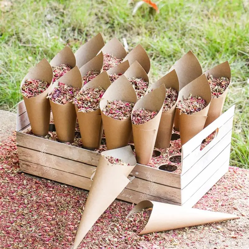 120Pcs Matrimonio Coriandoli Petalo Carta Kraft Coni Di Fiori Coni Di Coriandoli Bomboniere Regali