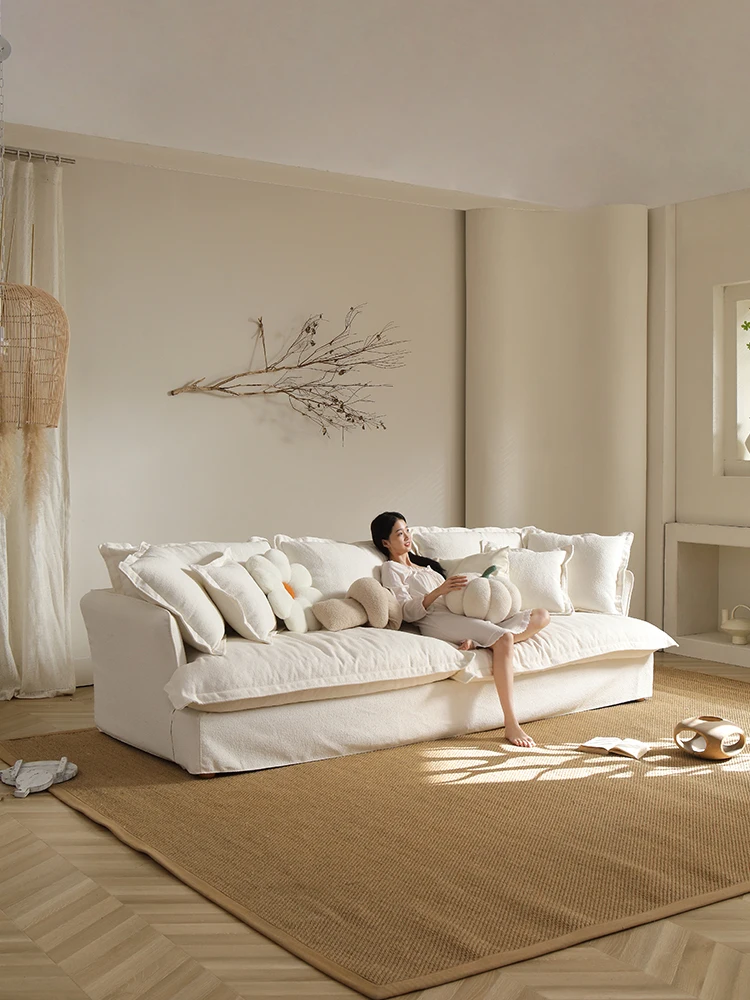 Net Red Wabi Sorpreso Quiet Wind Nordic Cream Lazy Double Three-Person Small Apartment Down Soft Fabric Sofa Combination Living