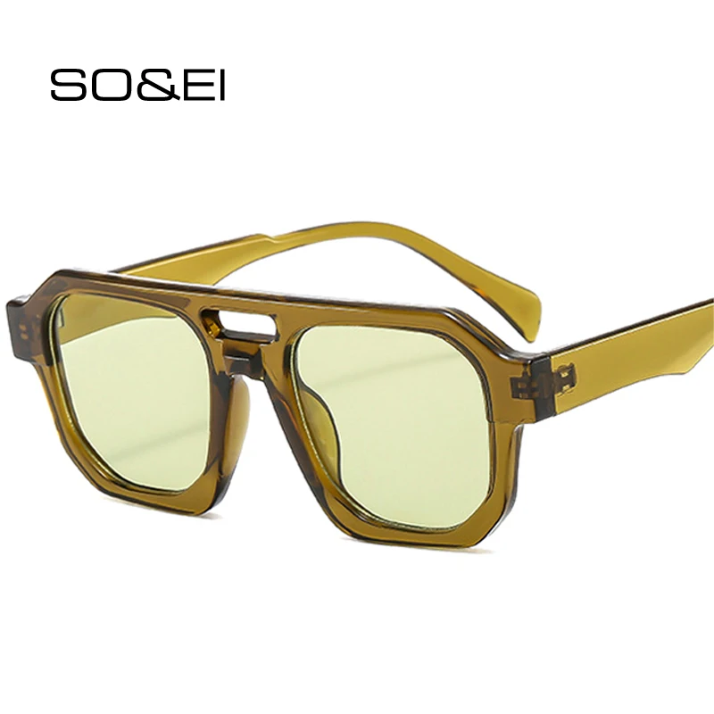So & Ei Retro Double Bridges Polygon Square Occhiali Da Sole Donna Clear Ocean Lens Shades Uv400 Men Punk Olive Green Occhiali Da Sole