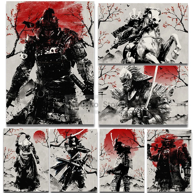 Japanese Shadow Samurai Bushido Wash Ink Handsom Gift Poster E Stampe Canvas Painting Wall Art Pictures Home Room Decor