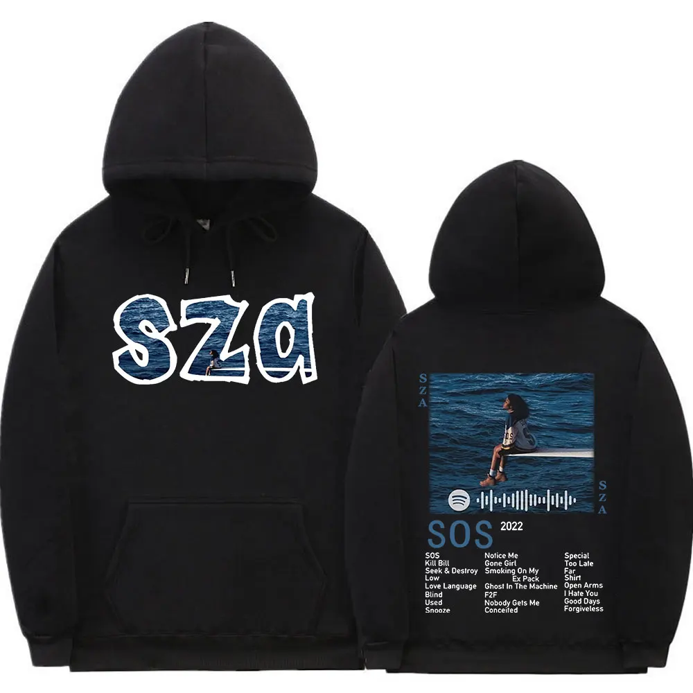 Sza Music Album Sos Graphic Hoodie Graphic Double Sided Oversize Felpe Casual Vintage Felpe Hip Hop Streetwear
