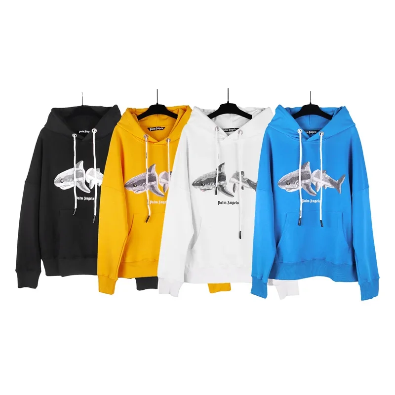 2024 Palm Angels Uomo Donna Amanti Moda Casual Lettera Logo Felpa Angels Streetwear Felpa Con Cappuccio Allentata Modello Squalo