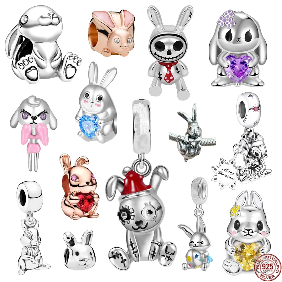 Hot 925 Sterling Silver Punk Rabbit Ciondolo Ciondola Bunny Doll Charm Beads Fit Originale Pandora Bracciale Gioielli Regalo Di Moda