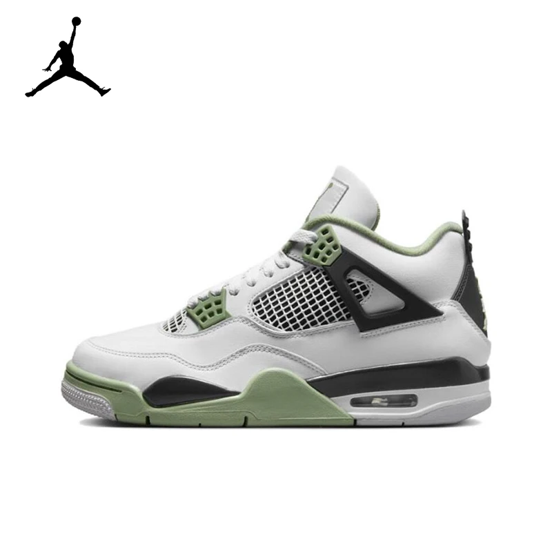 Original Air Jordan 4 "Oil Green" Leather Sage Sea Salt Shock Assorbibile Antiscivolo Scarpe Da Basket Retrò Resistenti All'Usura Unisex