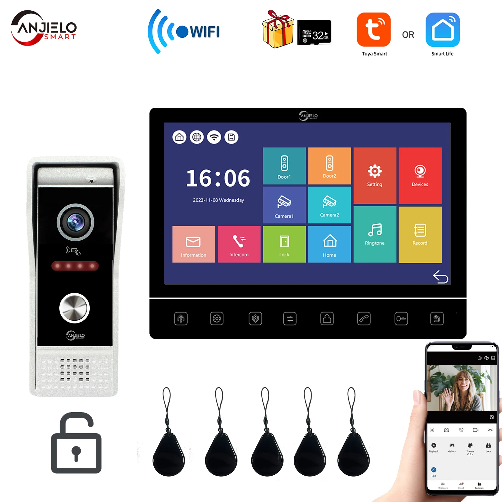 Wireless Wifi Smart Videocitofono Sistema 1080P Key Touch Screen Con Porta Smart Phone Talking One-Key Sblocco Visione Notturna