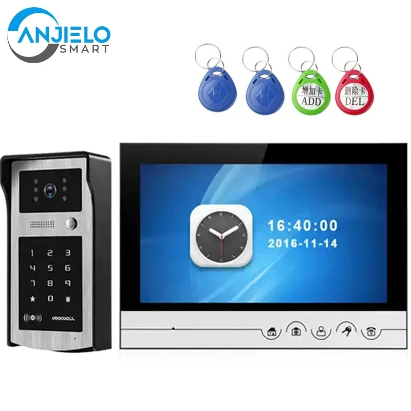 Video Portero Security Intercom Protection Visiophone Per Campanello Per Porta Di Casa Con Fotocamera Rfid Card Unlock Password Keyboard 9 Pollici