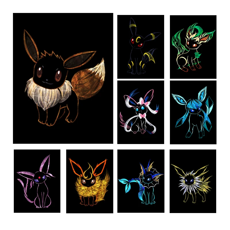 Abstract Pokemon Eeveelutions Poster Umbreon Leafeon Canvas Painting Anime Giapponesi Wall Art Prints Living Room Decor Cuadros