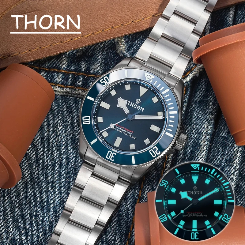 Thorn 39Mm Titanium Dive Watch Pt5000 Movimento Meccanico Automatico Zaffiro Lunetta In Ceramica Luminosa 20Bar Omaggio Orologio Subacqueo