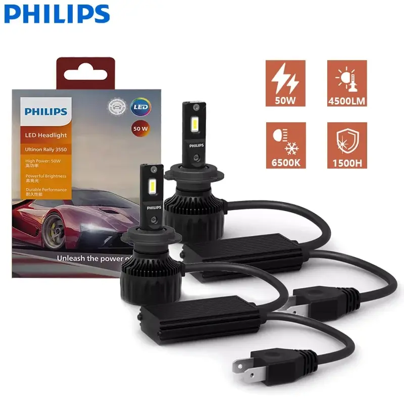 Philips Ultinon Rally 3550 Led H4 H7 H11 Hb3 Hb4 Hir2 9005 9006 9012 100W 9000Lm Lampade Testa Auto Ad Alta Potenza 6500K Bianco Brillante