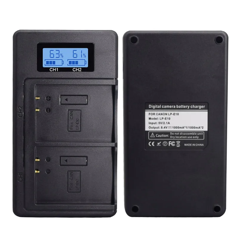 Caricabatteria Usb Lcd Smart Camera Lp-E10 Per Canon Eos1100D/ 1200D/ 1300D/ 2000D/ Rebel T3/ Rebel T5/ Rebel T6/ Kiss X50/ X70