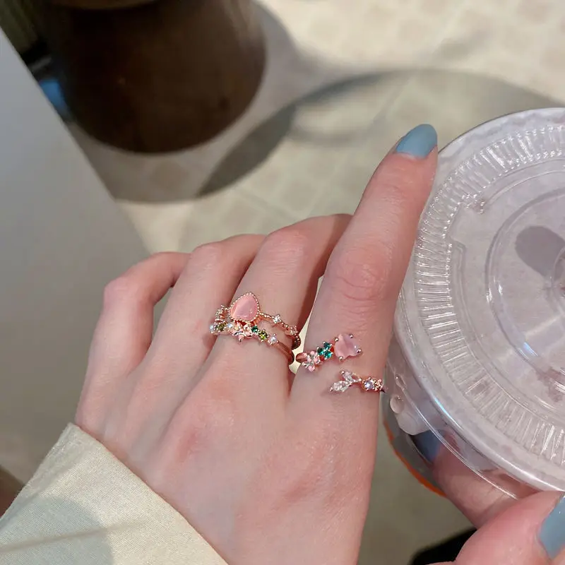 Vivilady 925 Sterling Silver Double Layer Pink Heart Flower Opening Ring For Women Super Fairy Tender Fine Jewelry Drop Shipping