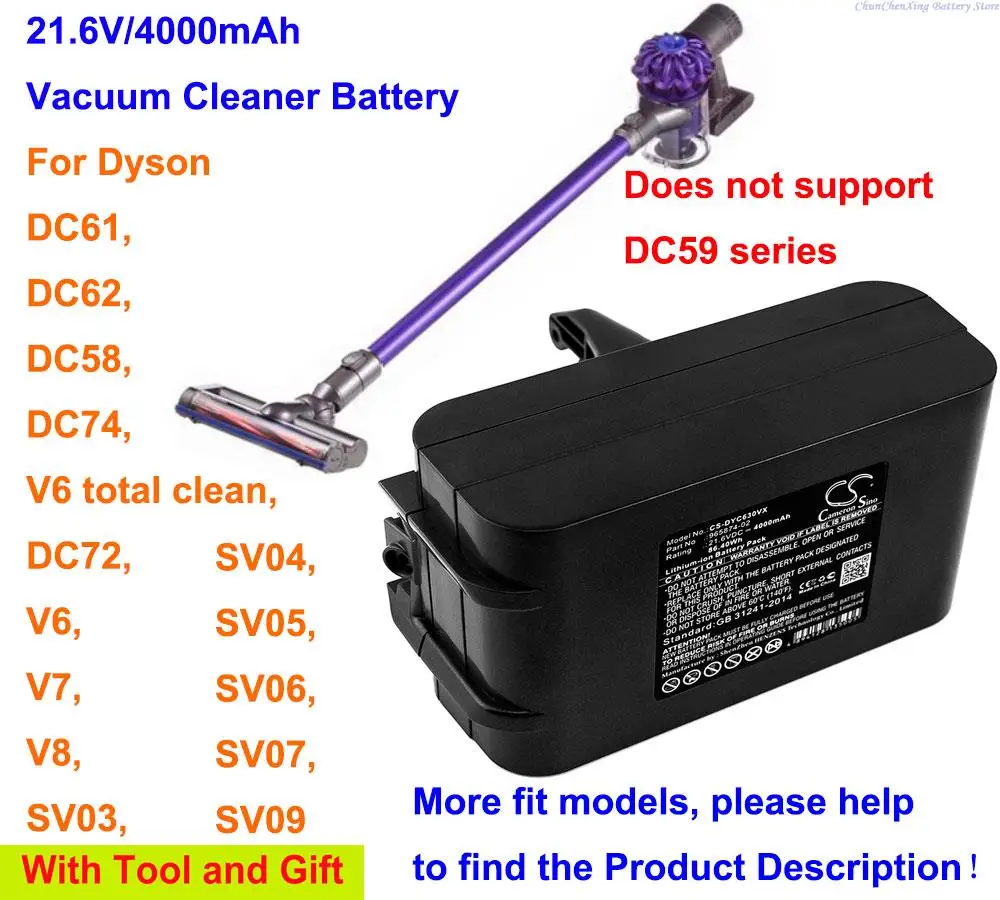 Batteria Muslimate Per Dyson Absolute, Dc58, Dc61, Dc62, Dc72, Dc74, V6 Total Clean, Sv03, V7, V8, Sv04,Sv05,Sv06,Sv09