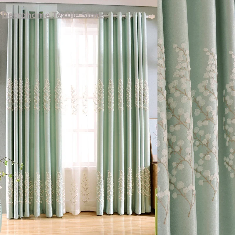 Modern Simple Pastoral Style Embroidered Velvet Linen Semi Blackout Customization Curtains For Living Dining Room Bedroom