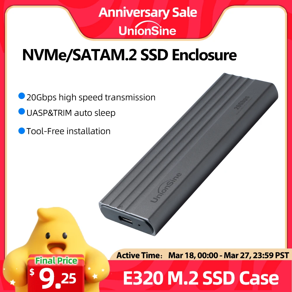 Unionsine Ssd Case M.2 Ssd Enclosure Adapter 20Gbps Usb 3.2 Gen2 Usb C Custodia Esterna M E B & M Keys Per 2230 2242 2260