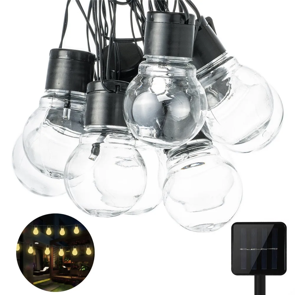 Clear Bulb Globe Solar Garden String Lights Outdoor Waterproof 5Cm Big Ball 10/20 Leds Fairy Lamp Illuminazione Per Patio