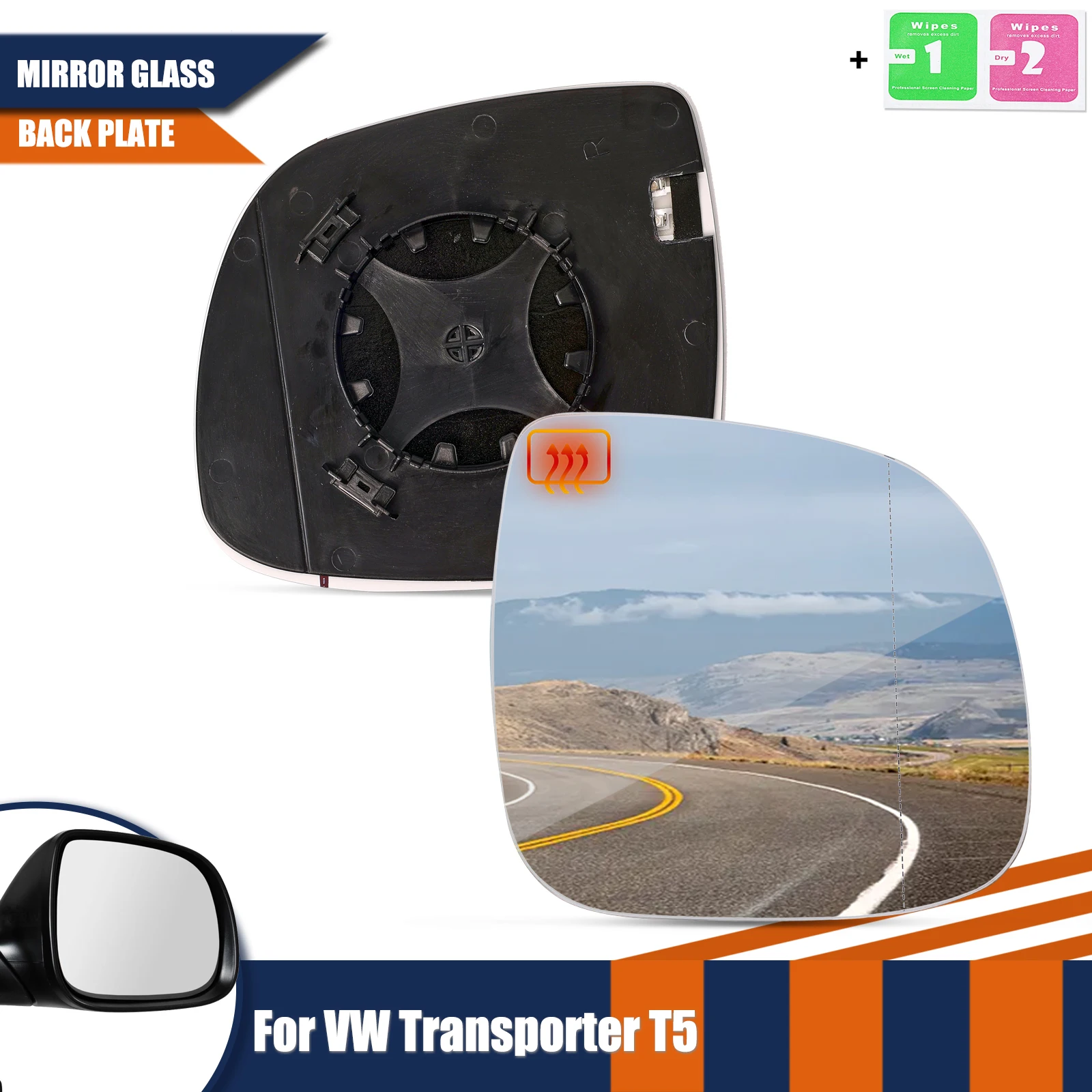 1X Vetro Specchietto Laterale Destro Passeggero Riscaldato Per Vw Transporter T5 2009-2016 Transporter T6 2016-Present Large Glass Large Vision