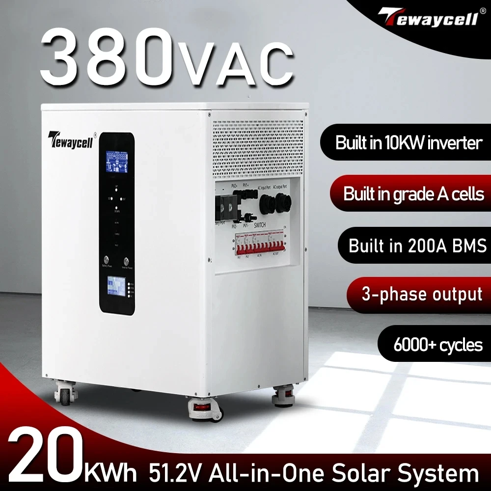 Trifase 20Kwh 15Kwh Ac380V Tutto In Una Batteria Lifepo4 51.2V Sistema Solare Domestico Inverter 10Kw Integrato Mobile Ess