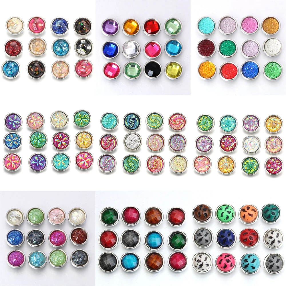 10 Pz/Lotto Mix Color Mini Snap Jewelry 12Mm Resin Flower Snap Buttons Per Snap Jewellery Fit 12Mm Snap Bracciale Bangle