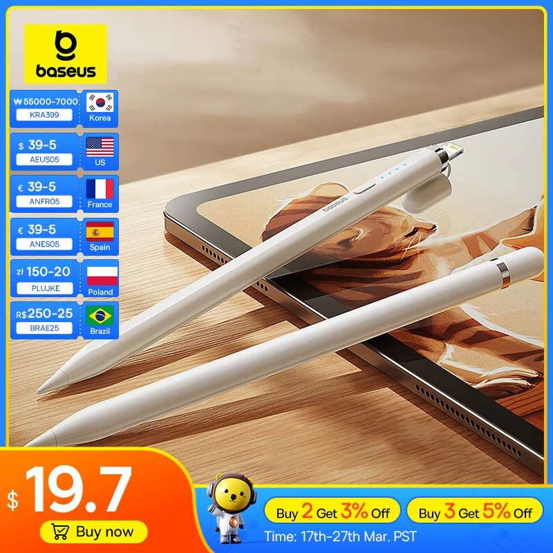 Baseus Magnetic For Apple Pencil Ipad Pro Design Stylus Gen 2 Plug-Type Touch Pen Full-Screen Palm Rejection Tilt Control Pens
