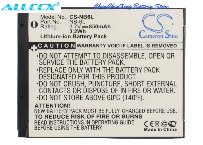 Batteria 850Mah/1000Mah Nb-6L, Nb-6Lh Per Canon Digital Ixus 200 Is Ixus 210,Ixus 105,Ixus 300Hs,Ixus 310 Hs, 85 Is