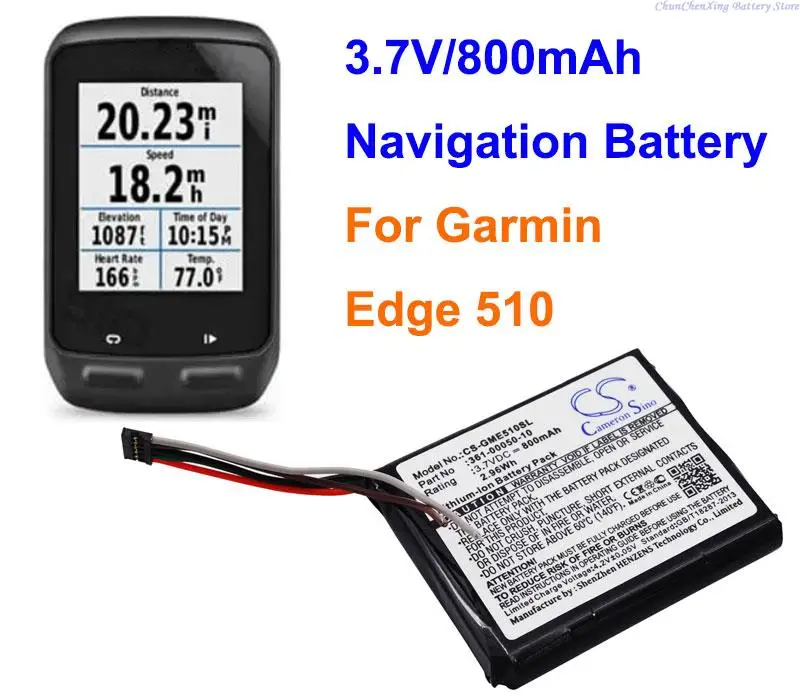 Batteria Di Navigazione Cs 800Mah 361-00050-03, 361-00050-10 Per Garmin Edge 510
