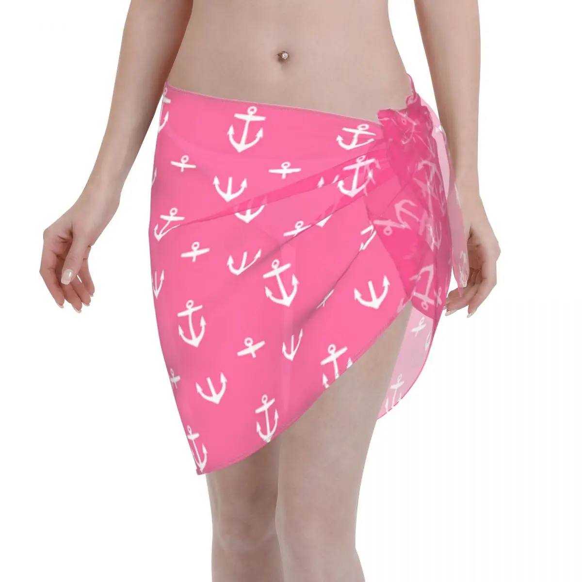 Donne Sexy Rosa Anchor Prospettiva Caftano Sarong Beach Wear Beach Bikini Wrap Gonna Corta