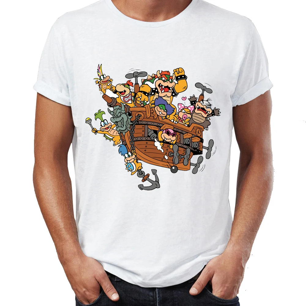 Moda Uomo Manica Corta T-Shirt Bowser Famiglia Bowser Junior Impressionante Maglietta Da Gioco Magliette Magliette Anime Harajuku Streetwear