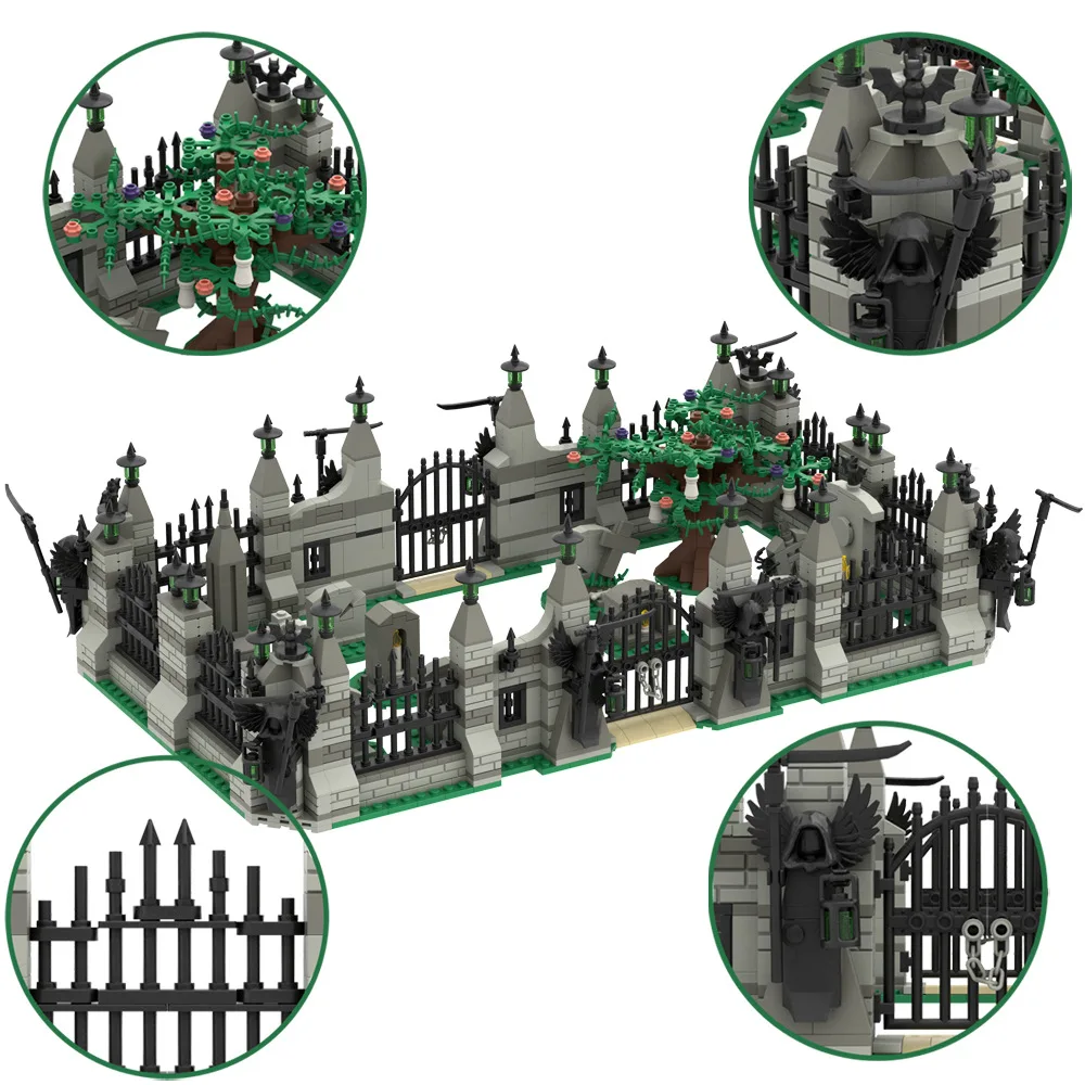 Halloween Haunted House Cimitero Scheletro Moc The Gates Of Hell Sence Fence Assemblare Building Blocks Amici Gioco Regalo Giocattoli Per Bambini