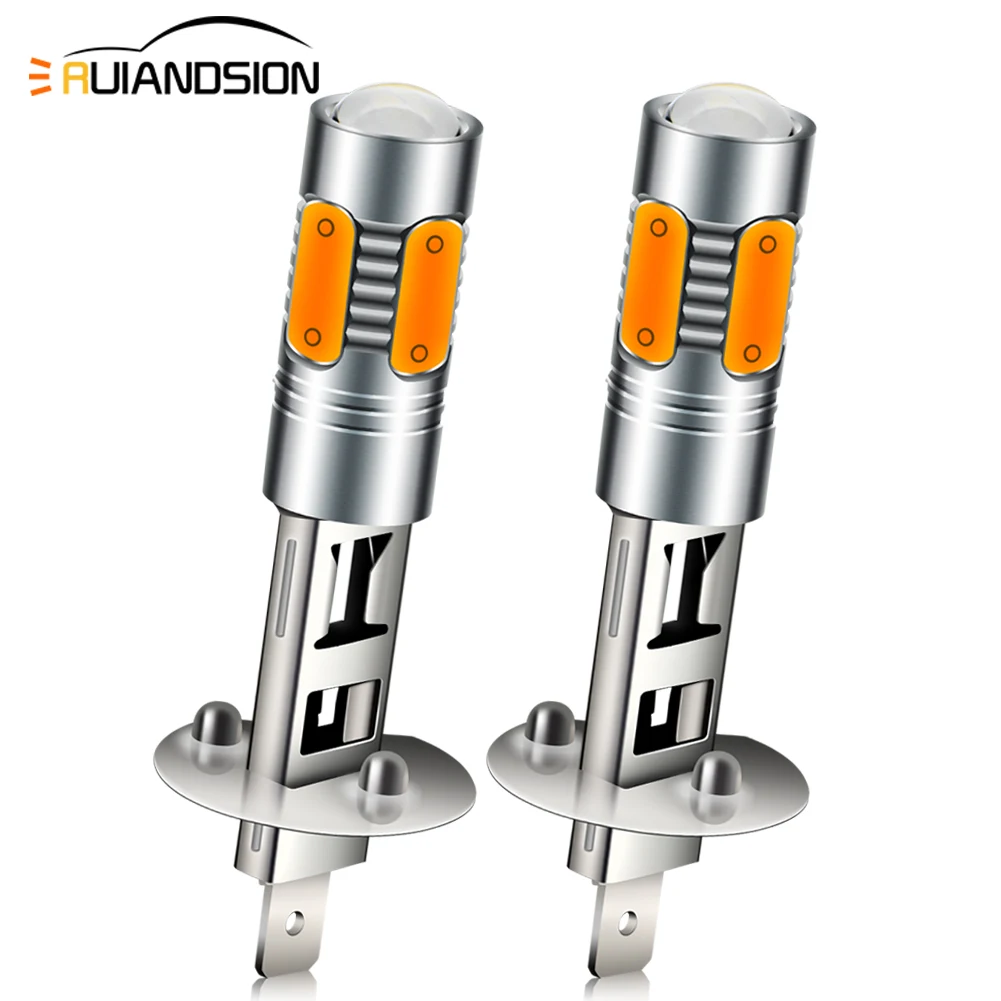 Ruiandsion H1 H3 Cob Led Bulb Fendinebbia Per Auto Super Luminosi 12V 24V 6000K White Driving Day Running Lamp Automotivo Light Sources