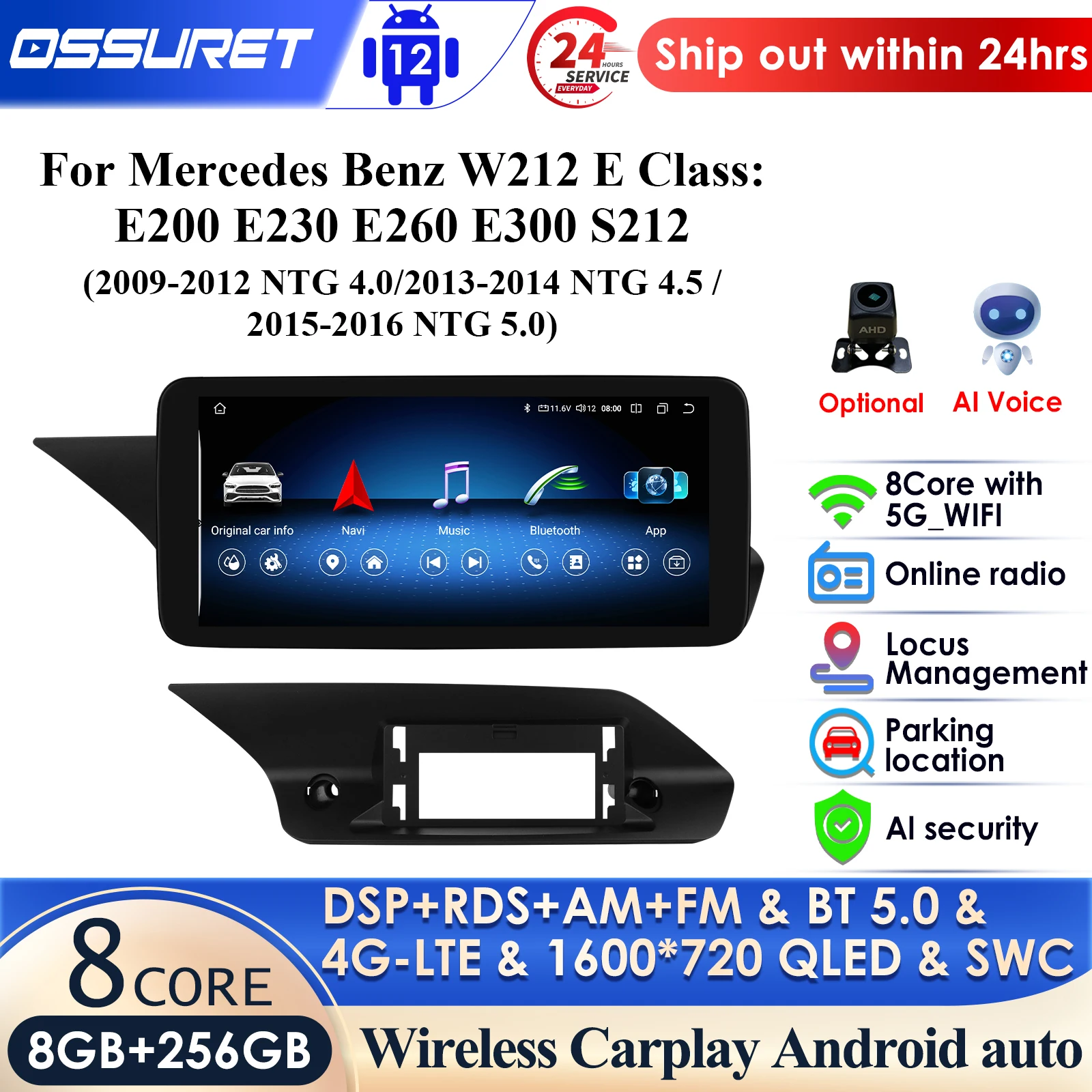 8Core Android Ai System Car Gps Navi Screen Per Mercedes W212 2009-2016 Wifi Sim 8 + 128Gb Bt Carplay Ips Screen Multimedia Player