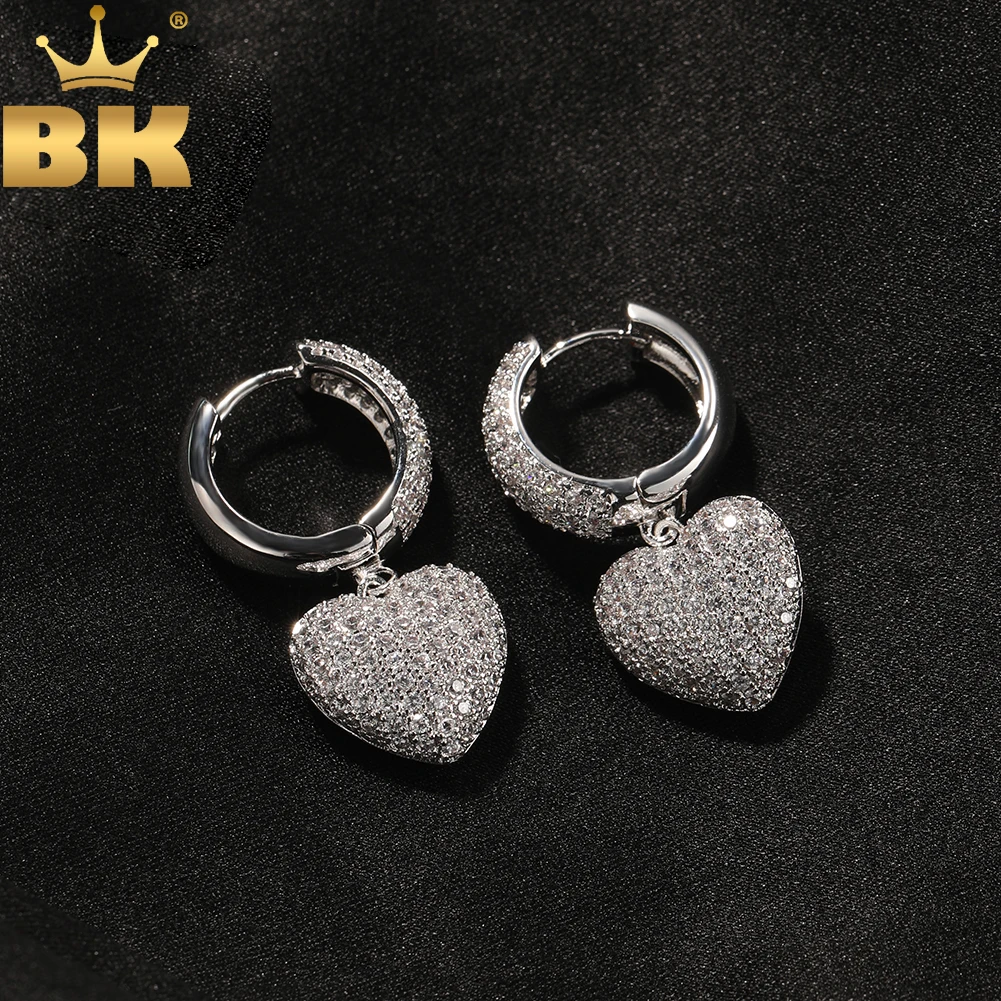 Tbtk Drop Heart Earrings Iced Out Cubic Zirconia Statement Round Hoop Earring Delicate Jewelry For Women Love Gifts