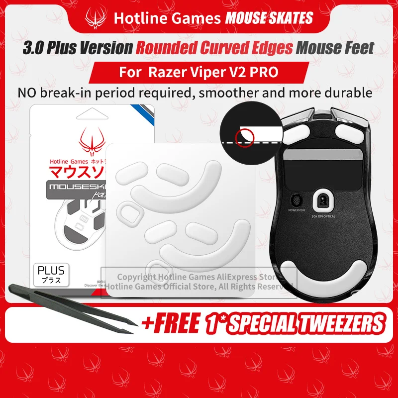 2 Set Hotline Games 3.0 Plus Bordi Arrotondati Curvi Mouse Piedi Pattini Per Razer Viper V2 Pro Mouse Feet Pad Sostituzione