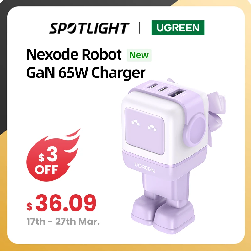 Nuovo! Ugreen 65W Gan Charger Robot Design Quick Charge 4.0 3.0 Pps Per Iphone 15 14 13 Pro Macbook Laptop Tablet Pd Fast Charger