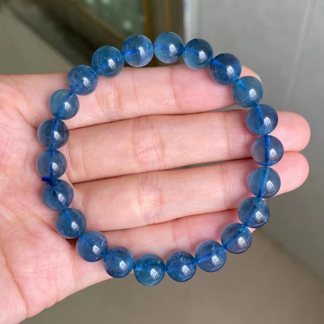 Natural Blue Aquamarine Big Round Beads Bracciale 8.7Mm Donna Uomo Regalo Moda Brasile Deep Blue Aquamarine Jewelry Aaaaa